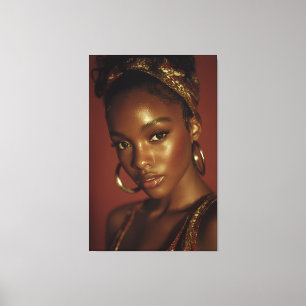 Golden Hour Melanin Beauty Headwrap Portrait Canvas Print