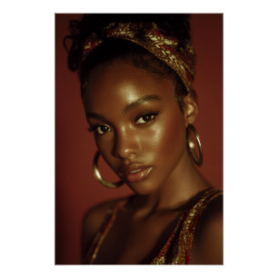 Golden Hour Melanin Beauty Headwrap Portrait Poster