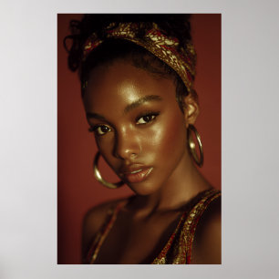 Golden Hour Melanin Beauty Headwrap Portrait Poster