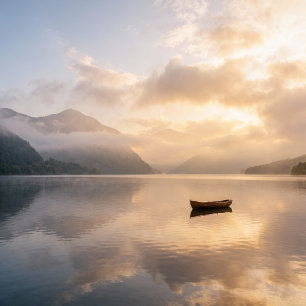 Golden Hour Mist & Boat Scenery, 15 oz Two-Tone Coffee Mug