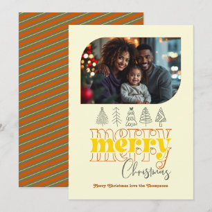 Golden Hour Modern Retro Doodle Christmas Photo Holiday Card