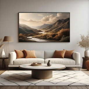 Golden Hour Mountain River Valley Landscape Canvas Print