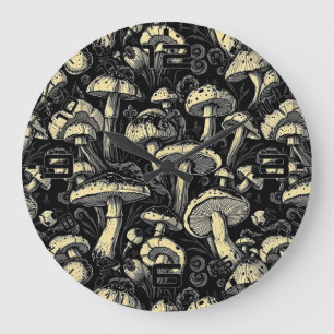 Golden Hour Mushroom Art  Large Clock