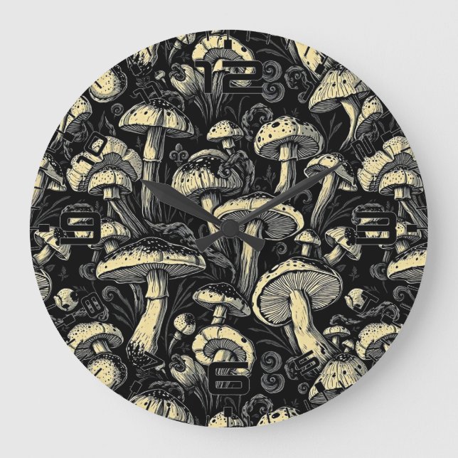 Golden Hour Mushroom Art  Large Clock (Front)