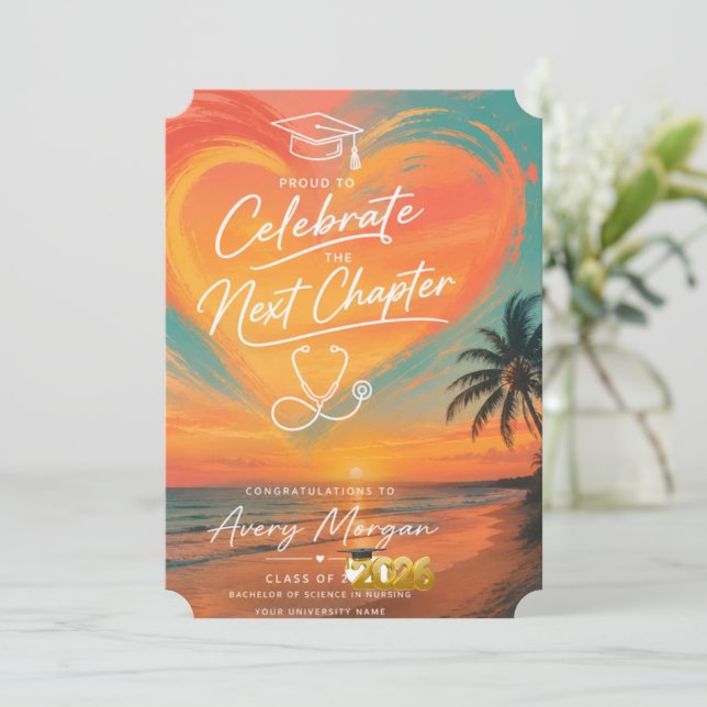 Golden Hour Nursing Graduation Invitation | Sunset (Standing Front)
