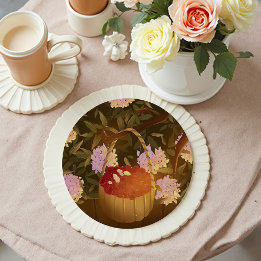 Golden Hour Raspberry Basket Round Paper Coaster