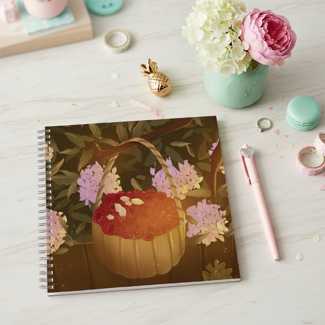 Golden Hour Raspberry Basket Square Notebook (Creator Uploaded)