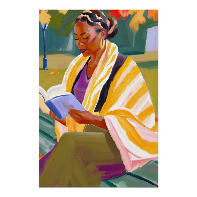 Golden Hour Reads: Black Woman Relaxing Outdoors Poster (Front)