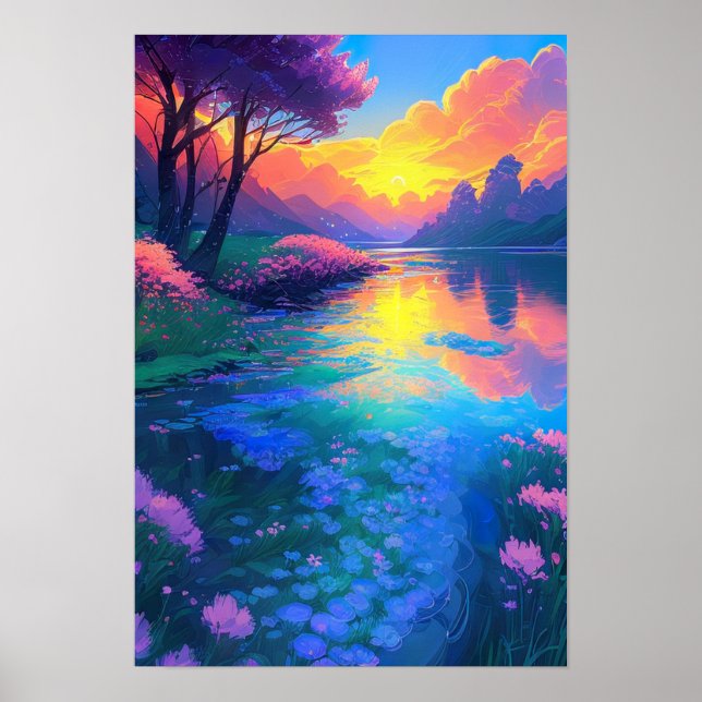Golden Hour Reflections, Beautiful Lake Poster (Front)