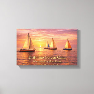 Golden Hour Sailboats Canvas Wall Art   Coastal Su
