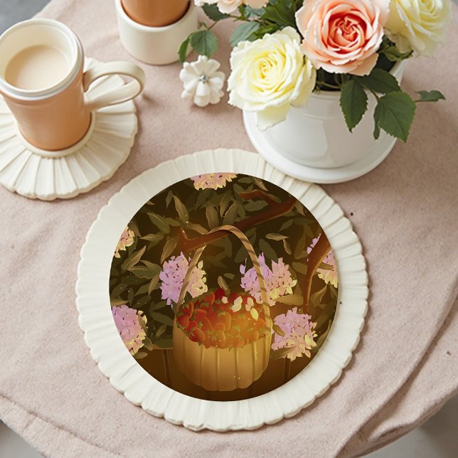 Golden Hour Strawberry Basket Round Paper Coaster (Creator Uploaded)