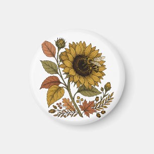 Golden Hour Sunflower and Honeybee Botanical Hoodi Magnet