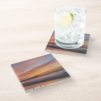 Golden Hour Sunset - Venice Beach, CA Glass Coaster
