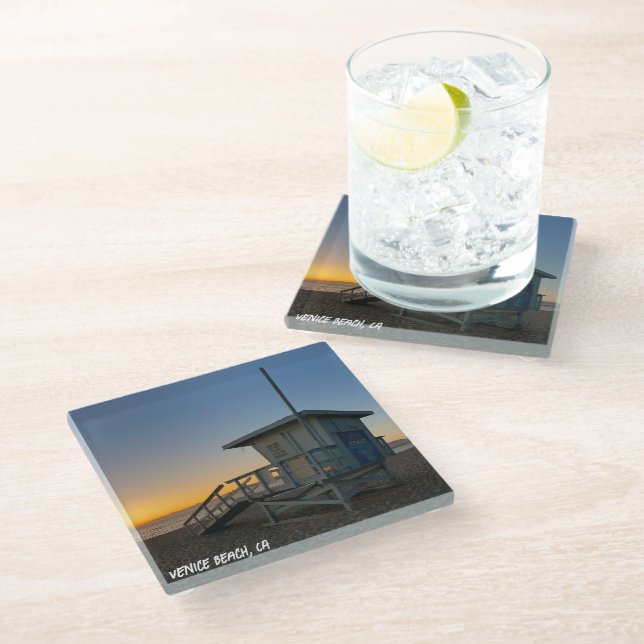 Golden Hour Sunset - Venice Beach, CA  Glass Coaster (Angled)