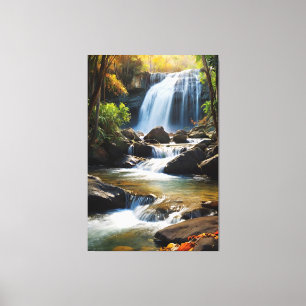 Golden Hour Waterfall - Realistic Nature Landscape Canvas Print