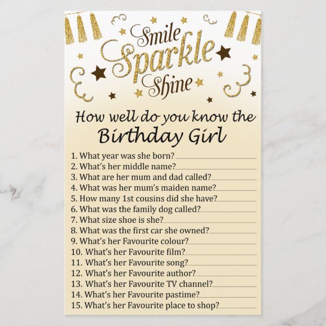 Golden How well do you know the birthday girl (Front)