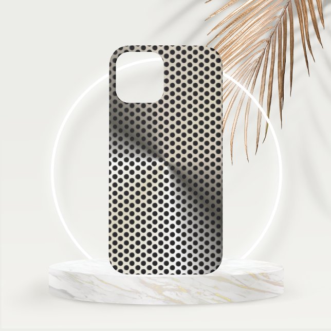 Golden Hued Perforated Metal Look  Case-Mate iPhone Case (Pale gold Hued Perforated Metal Phone Case on Gold Frond Mockup)