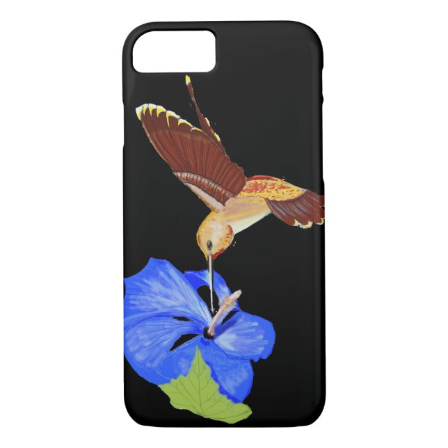 Golden Hummingbird and Blue Hibiscus Case-Mate iPhone Case (Back)
