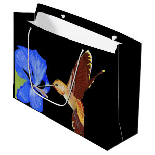 Golden Hummingbird and Blue Hibiscus large Gift Bag