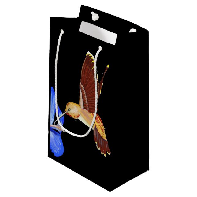 Golden Hummingbird and Blue Hibiscus Small Gift Bag (Front Angled)