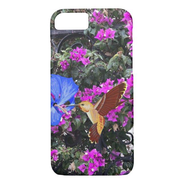 Golden Hummingbird, Blue Hibiscus, & Bougainvillea Case-Mate iPhone Case (Back)
