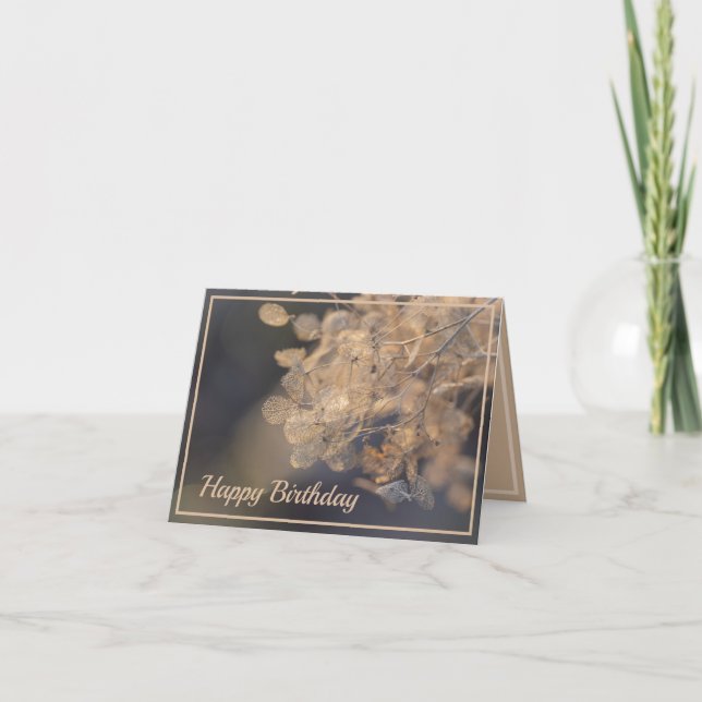 Golden Hydrangea Flowers Winter Card (Front)