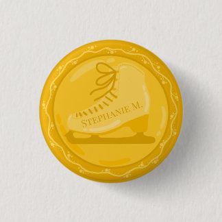 Golden Ice Skate Medallion  3 Cm Round Badge
