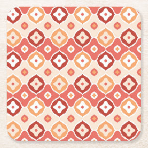Golden ikat geometric pattern square paper coaster