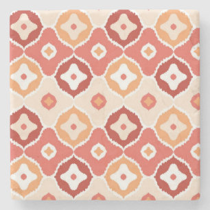 Golden ikat geometric pattern stone coaster