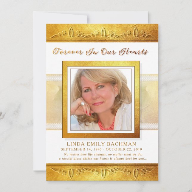 Golden In Our Hearts Photo Thank You Sympathy Card (Front)