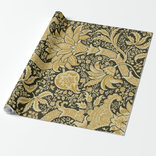 Golden Indian Pattern, William Morris Wrapping Paper (Unrolled)