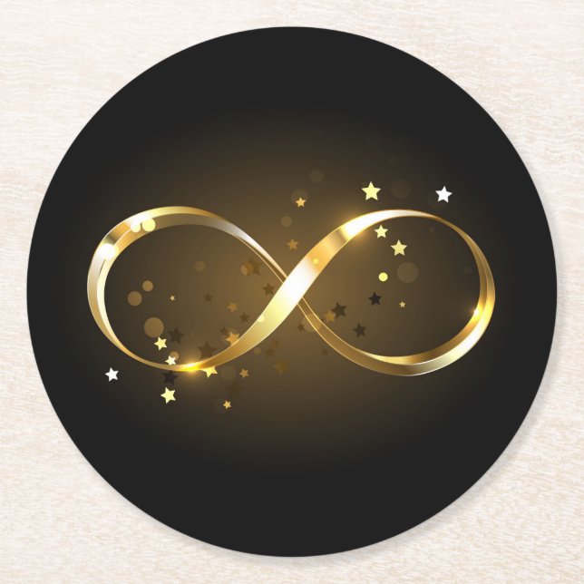 Golden Infinity Symbol Round Paper Coaster (Front)