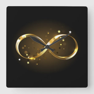 Golden Infinity Symbol Square Wall Clock
