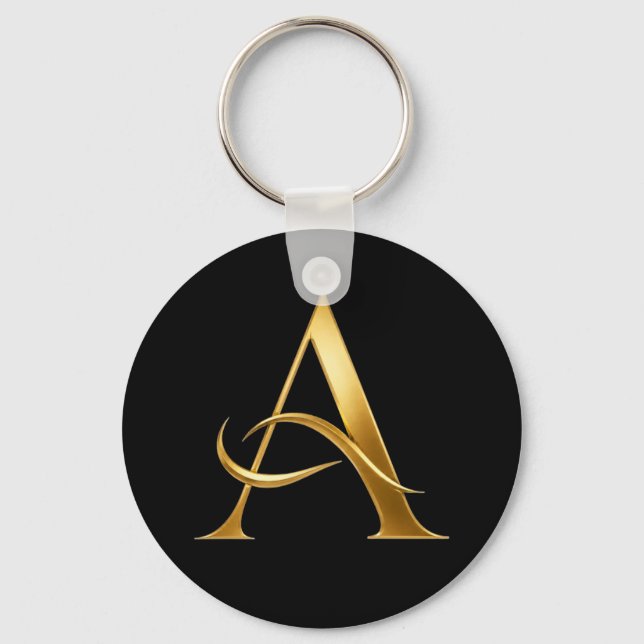 Golden Initial A Minimalist Design Key Ring (Front)