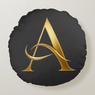 Golden Initial A Minimalist Design Round Cushion