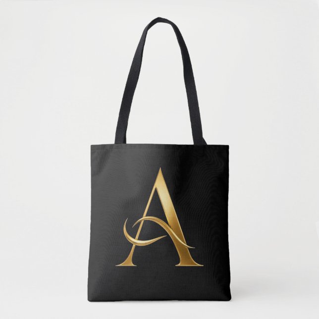 Golden Initial A Minimalist Design Tote Bag (Front)