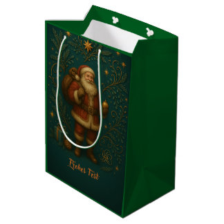 Golden Initial H with Santa Claus and Crown Medium Gift Bag
