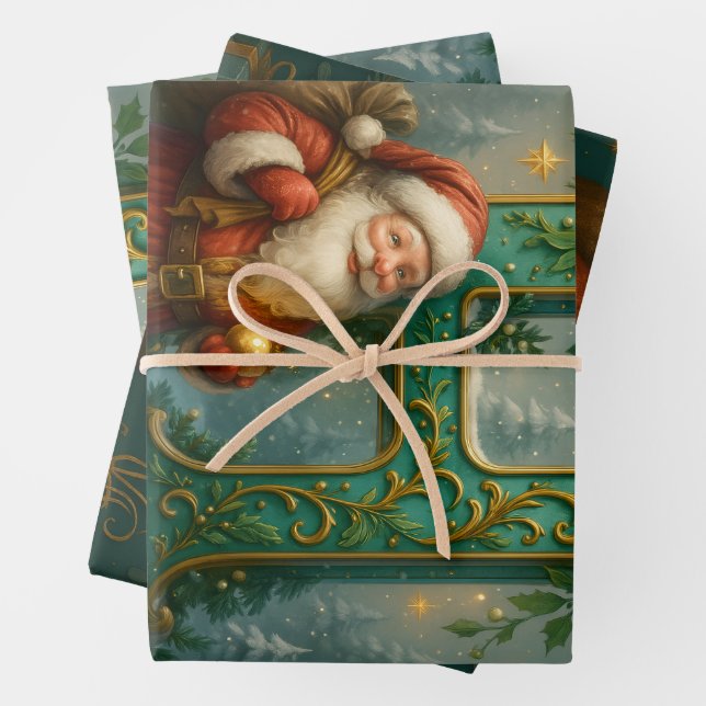 Golden Initial H with Santa Claus and Crown Wrapping Paper Sheet (In situ)