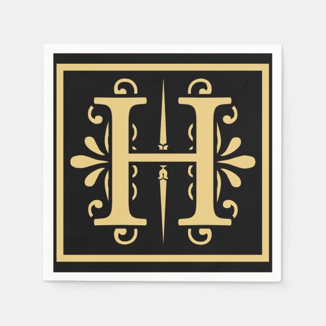 Golden Initial Letter H Monogram Napkin (Front)