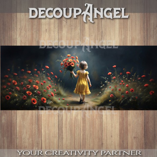 Golden Innocence Little Girl with Poppies Decoupag Tissue Paper (Creator Uploaded)