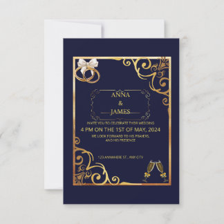 Golden Invitation Card with Elegant Gold Flowers