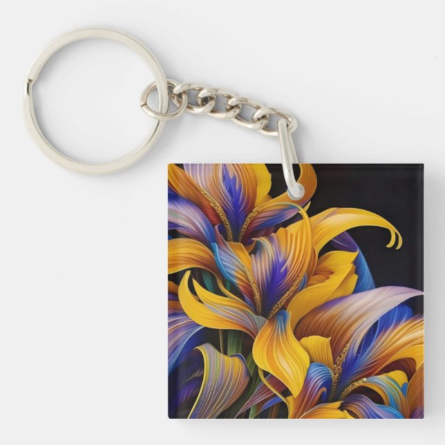 Golden Iris Hosta X AI ART Key Ring (Front)