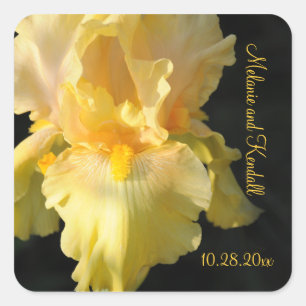Golden Iris Personalised Square Wedding Stickers