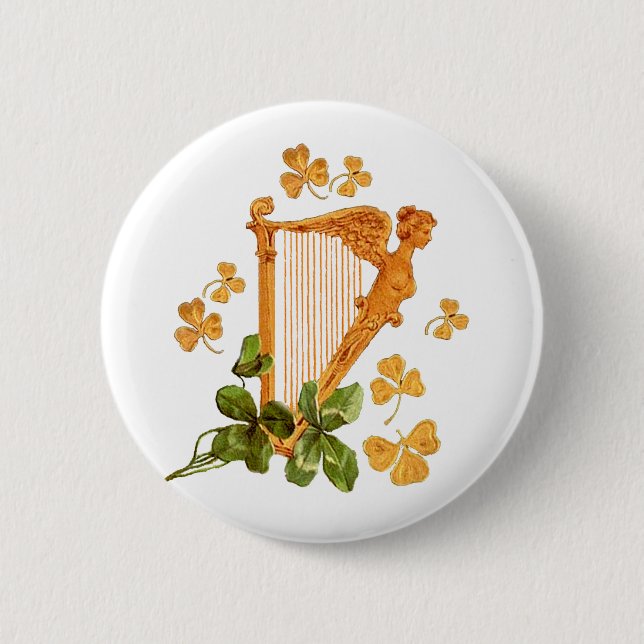 Golden Irish Harp 6 Cm Round Badge (Front)