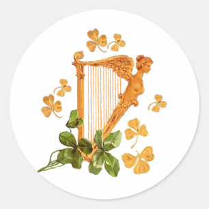 GOLDEN IRISH HARP CLASSIC ROUND STICKER