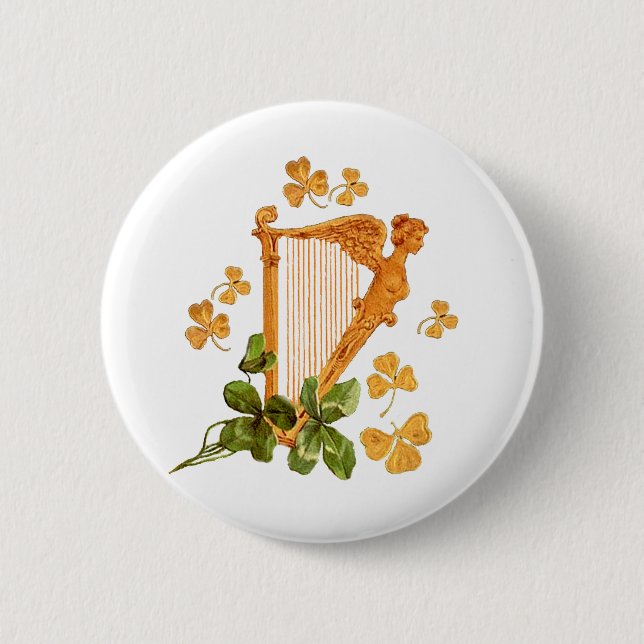 Golden Irish Harp - Erin Go Bragh 6 Cm Round Badge (Front)
