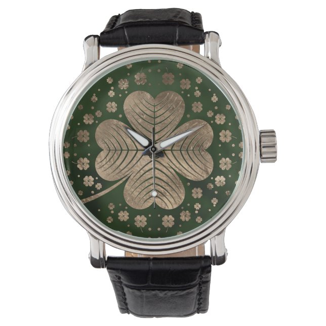 Golden Irish Shamrock Four-leaf clover Watch (Front)