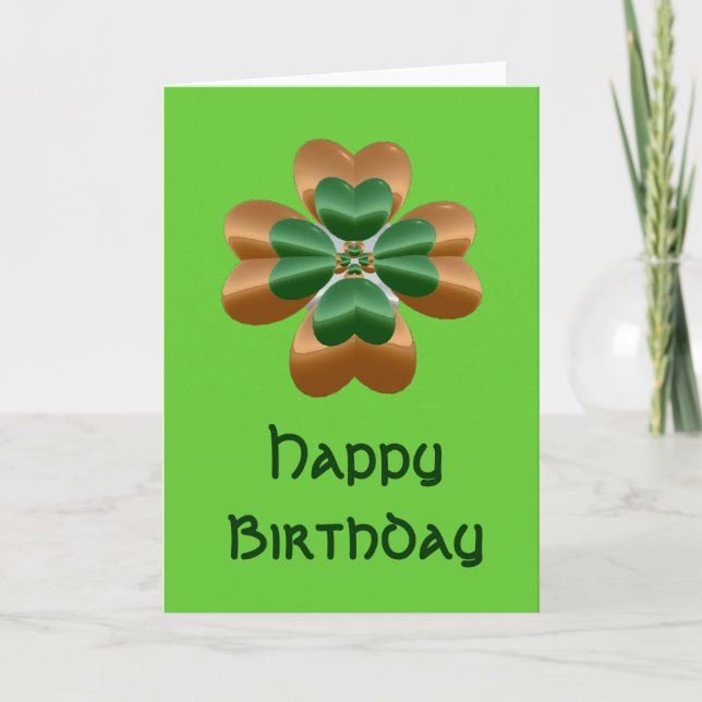 Golden Irish Shamrock Happy Birthday Card (Front)