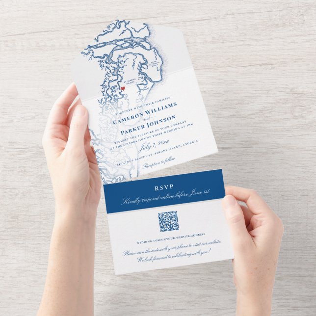 Golden Isles of Georgia Map Elegant Wedding All In One Invitation (Tearaway)
