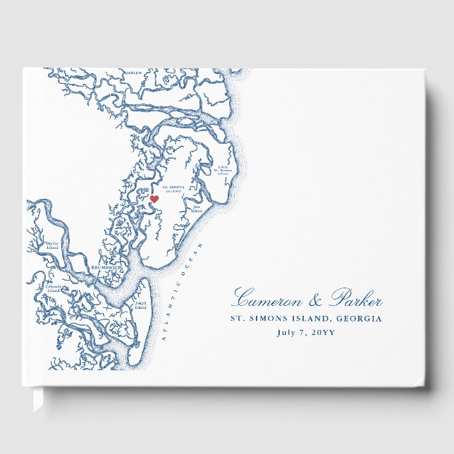 Golden Isles of Georgia Map Elegant Wedding Guest Book (Front)